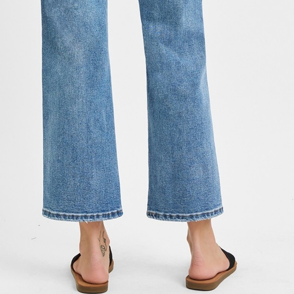 RISEN High-Rise Bootcut Cropped Ankle Mom Jeans 90s Patch Pocket Denim Pants - Picture 12 of 13